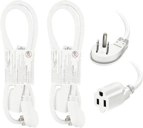 Vista 10 de EP Paquete de 3 cables de extensión de enchufe plano de 1 pie, cable de extensión de perfil bajo negro de 16 AWG de 3 clavijas para interiores