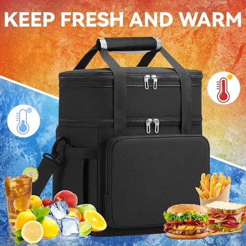 Vista 4 de Lonchera para hombres y mujeres, bolsa grande con aislamiento expandible, bolsa enfriadora de doble cubierta a prueba de fugas para adultos