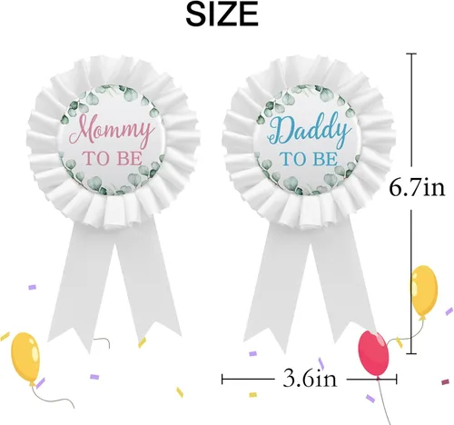 Vista 2 de 2 pines para mamá y papá para revelar el género para baby shower, decoración de fiesta temática verde de Oh Baby, regalos de decoración de fiesta