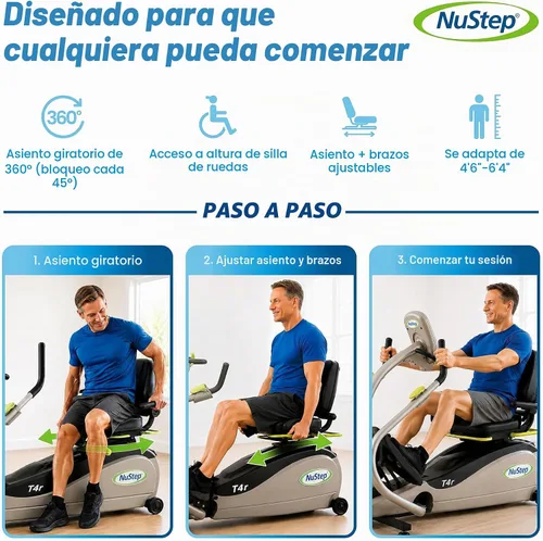Vista 5 de NuStep Recumbent Cross Trainer Stepper, Low-Impact Full-Body Exercise, Adjustable Arms & Legs, 360-Degree Swivel Seat, Engaging Programs