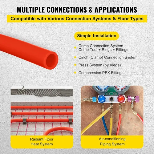 Vista 7 de Happybuy Barrera de oxígeno 1/2 pulgada 300 pies tubo bobina EVOH PEX-B tubo, para calefacción de suelo radiante comercial residencial, rojo