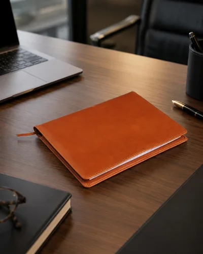 Vista 7 de Theodore Funda de cuero para cuaderno de 7.8 x 10.8 pulgadas con diario, para tableta, teléfono, cuaderno, tarjetas de visita, bolsillos