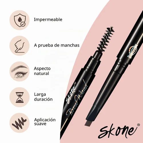 Vista 3 de Skone Cosmetics The Original Brow Wand - Lápiz de cejas con cepillo, retráctil de doble cara, impermeable, de larga duración, lápices de cejas