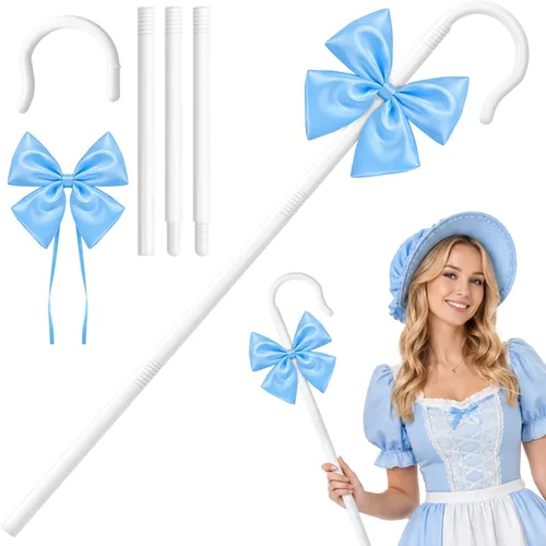 Vista 8 de Bastón de pastor de 43 pulgadas, bastón de gancho ajustable para cosplay de Rosa y azul