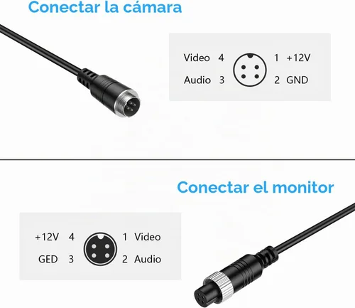 Vista 4 de EKYLIN Cable de extensión de video de coche de 16 pies y 16.4 ft, 4 pines, resistente al agua, a prueba de golpes, para cámara de visión trasera