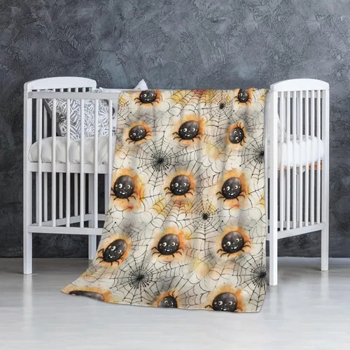 Vista 43 de Manta de Halloween para bebé, diseño de calabaza, fantasma, telaraña, súper suave, manta acogedora para recién nacido, manta de recepción para bebé