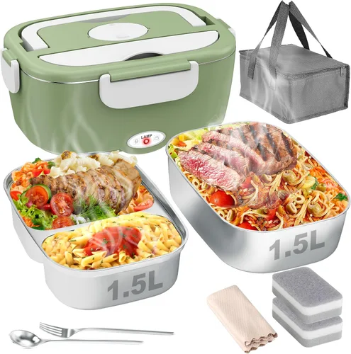 Vista 12 de Geveniss Lonchera Eléctrica para Almuerzo para Hombres, Mujeres y Adultos - Calentamiento Rápido de 80W - Lonchera Calentada con Contenedores Duales