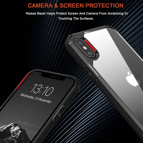 Vista 4 de TENDLIN Compatible con iPhone Xs Case/iPhone X Case Crystal Clear Hard Back Soft Bumper Funda protectora (negro)