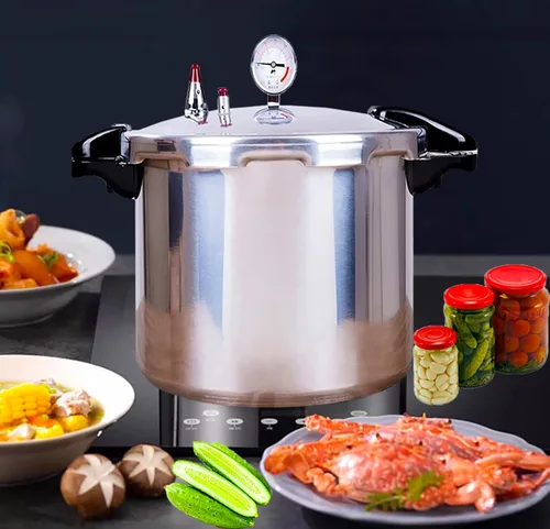 Vista 3 de Ollas a presión de alta capacidad con estante para cocinar olla a presión de conservas de 15 cuartos con manómetro Válvula de seguridad a prueba