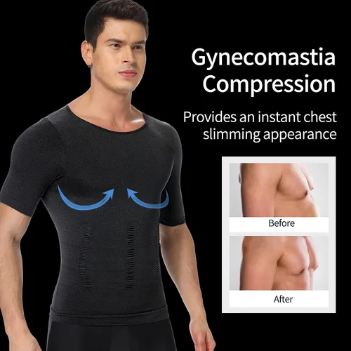 Vista 3 de MISS MOLY Camisas de compresión para hombre, camiseta adelgazante, chaleco moldeador para ocultar ginecomastia Moobs capa base camisetas sin mangas