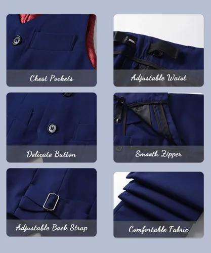 Vista 6 de Trajes de 4 piezas para niños, conjuntos de chaleco y pantalones, ropa formal para niño