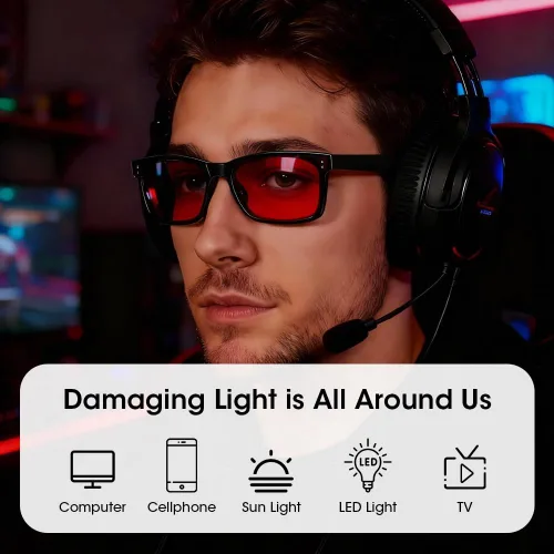 Vista 2 de Gafas de luz azul para mujer, anteojos de luz azul para hombre, 99.9% de bloqueo de luz azul, revestimiento doble AR con revestimiento rojo, lentes