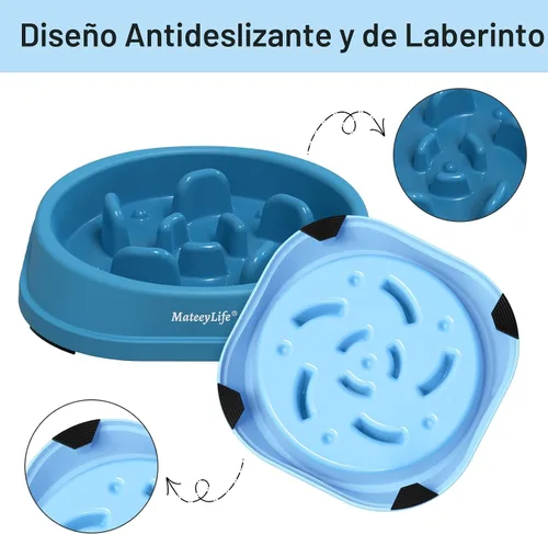 Vista 4 de MateeyLife Paquete de 2 cuencos para perros de alimentación lenta, 1 taza A-Azul claro y azul oscuro