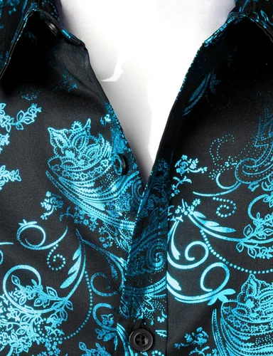 Vista 4 de ZEROYAA Camisa de vestir de manga corta con botones y estampado de cachemira brillante para hombre