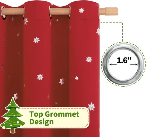 Vista 6 de BGment Cortinas de Navidad para Dormitorio de Niños 63 Pulgadas de Largo - Patrón de Copo de Nieve Decoración de Tratamientos de Ventanas con Ojales