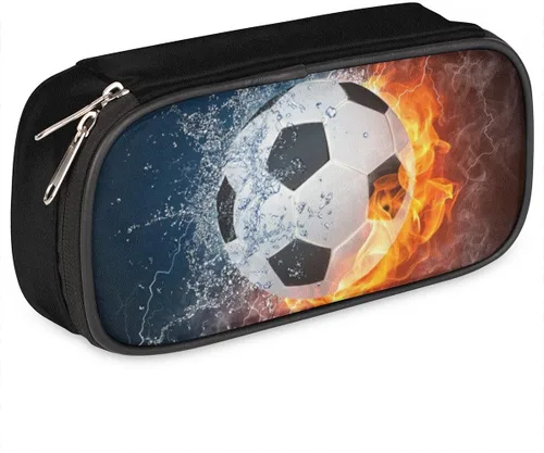 Vista 14 de Estuche de cuero blanco de béisbol 3D para lápices, organizador de papelería de gran capacidad, bolsa para lápices con agua y fuego para niños