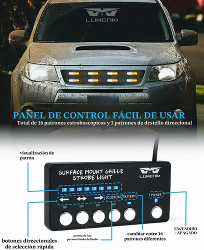 Vista 4 de LUMENIX Kit de luces intermitentes estroboscópicas de montaje en superficie LED ámbar con caja de control, 8 unidades de marcador lateral de rejilla