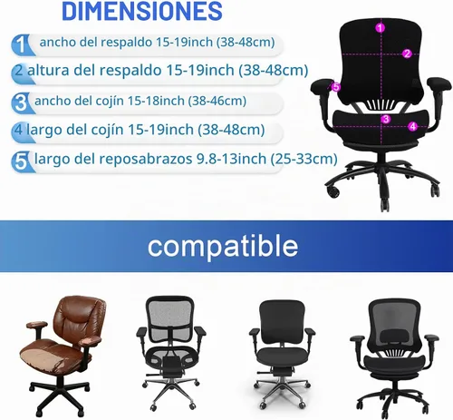Vista 2 de Tallew Juego de 4 fundas protectoras universales para sillas de oficina, fundas de asiento elásticas para sillas de oficina, fundas para Negro