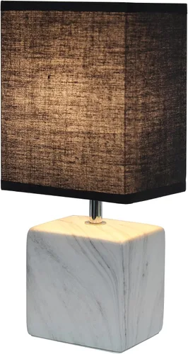 Vista 2 de Simple Designs LT2071-WOB - Mini lámpara de mesa blanca gris jaspeada de cerámica con pantalla negra para mesita de noche