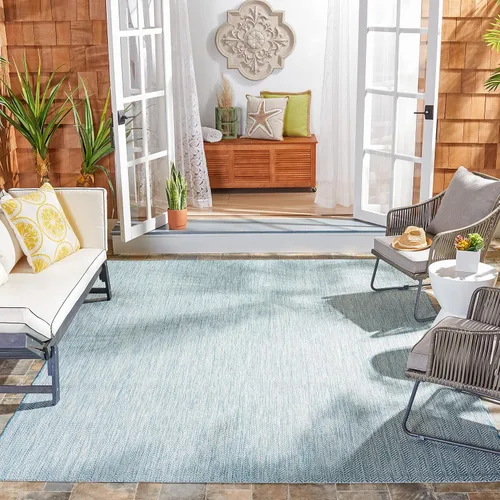 Vista 49 de Safavieh Colección Courtyard CY8022 Alfombra, 2 pies x 3 pulgadas x 5 pies, aguamarina y gris, impermeable, fácil de limpiar, sin pelusa