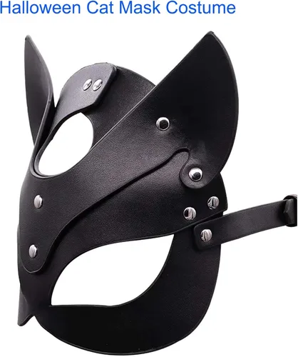 Vista 3 de Woman Leather Cat Mask Costume Bunny Fox Masks,Animal Half Face Mask Cosplay Halloween Party Women Ladies