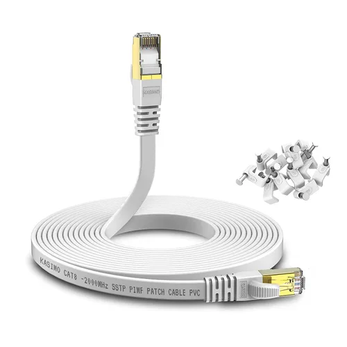 Vista 14 de KASIMO Cable Ethernet plano Cat 8 de 1 pie, cable de red LAN de Internet plano de alta velocidad Cat8 de 40 Gbps 2000 MHz SSTP con conector RJ45