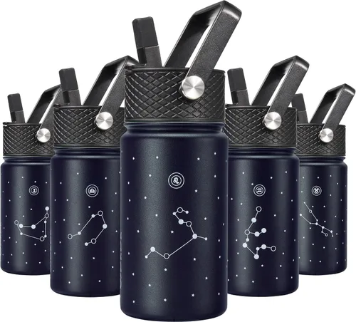 Vista 23 de BJPKPK Botella de agua con tapa con pajilla, botella de agua aislada de 15 onzas, botellas de agua de metal de acero inoxidable, termo reutilizable