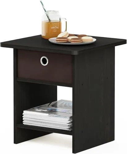 Vista 41 de Furinno Dario - Mesa auxiliar / estante de almacenamiento de noche con cajón de contenedor, pino ámbar/negro, 1 paquete, contenedor superior