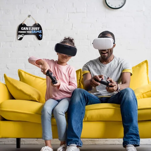 Vista 7 de Jetec Cartel de juego para dormitorio, controlador de madera, placa colgante de gamer, cita de juegos, letrero de puerta colgante para niños
