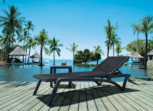 Vista 2 de Compamia Pacific Chaise Lounge con cabestrillo negro en gris oscuro (juego de 2)