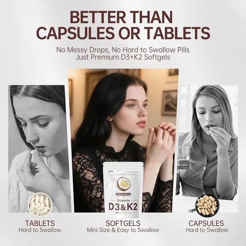 Vista 8 de 300 unidades de vitamina D3 K2 5000 UI + 100 mcg, aceite de coco, sin gluten, sin OGM, sin soja