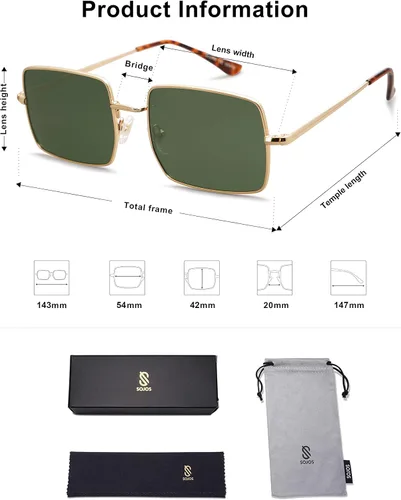 Vista 5 de SOJOS Gafas de sol polarizadas de polígono rectangular para mujeres y hombres sombras retro clásicas vintage SJ1168