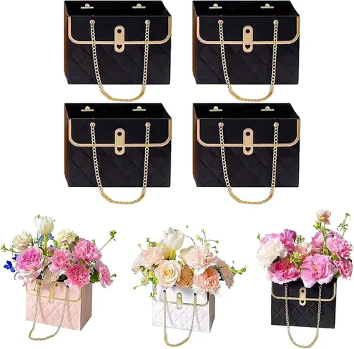 Vista 12 de Caja de regalo de papel de flores con cadena de metal, cajas de flores portátiles, cajas para arreglos florales, cajas de flores para arreglos, 4