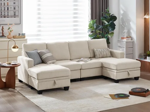 Vista 24 de CHIC HOUSE Sofá modular modular con otomanas de almacenamiento, sofá de pana para espacios pequeños y apartamentos, sofá esquinero convertible