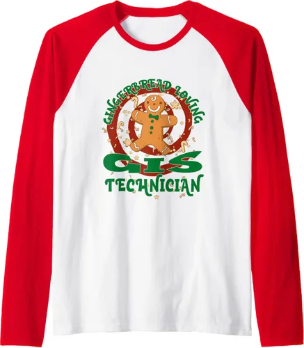 Vista 8 de GIS Technician Job Gingerbread Funny Xmas Raglan Baseball Tee