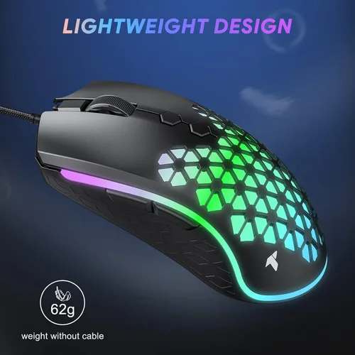Vista 4 de TECURS Mouse para juegos con cable mouse con cable de 12000 DPI mouse óptico USB para juegos de PC con 8 botones programables mouse RGB ultraligero