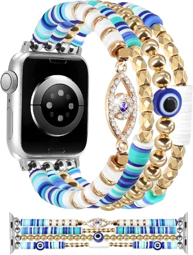 Vista 17 de JR.DM - Pulsera de cuentas compatible con Apple Watch de 40 mm, 38 mm, 41 mm, 42 mm; correa elástica hecha a mano para iWatch Series