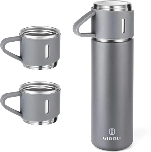 Vista 25 de Termo de acero inoxidable 500ml/16.9oz botella aislada al vacío con taza para café, bebidas calientes y bebidas frías, cantimplora de agua.