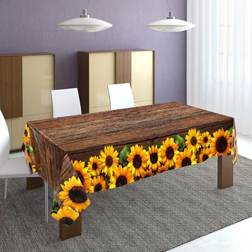 Vista 4 de Tegeme Mantel desechable de plástico de madera con girasol, 42.5 x 70.8 pulgadas, 1 unidad