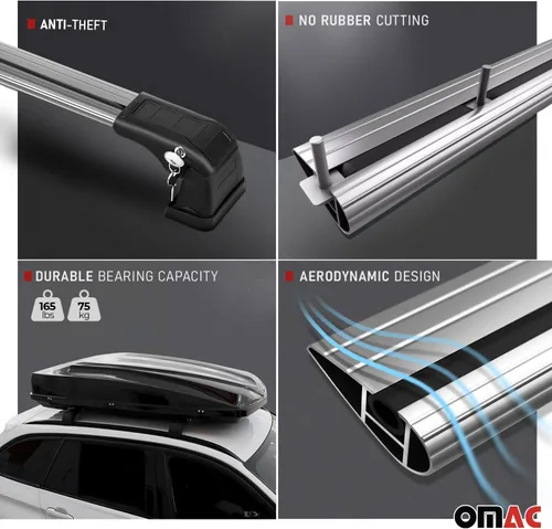 Vista 4 de OMAC Barras transversales de techo para Mazda CX-5 2013-2016 bloqueable 165 libras aluminio negro 2 piezas se adapta a soportes de carga Fixpoints