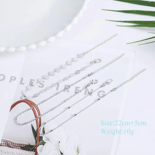 Vista 5 de Jeweky Boho - Tobilleras con lentejuelas en capas para pies y niñas plateado