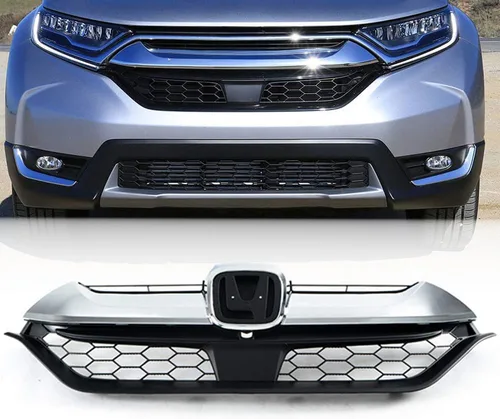 Vista 13 de PIT66 Protector de parrilla de parachoques delantero superior e inferior, compatible con Honda CRV 07-09 negro/cromo