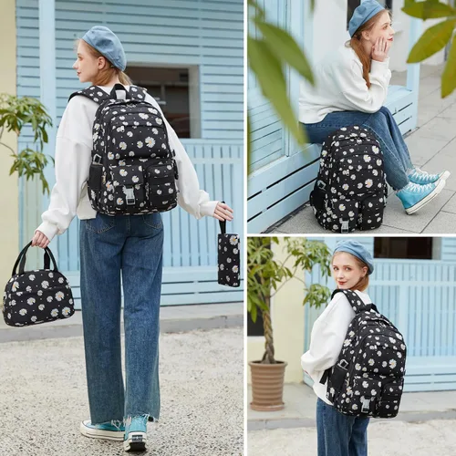 Vista 6 de Daisy - Mochila escolar para niñas, con lonchera, juego de bolsa de libros, mochilas para adolescentes y niñas