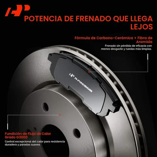 Vista 5 de A-Premium 296mm (11.65 pulgadas) Kit de Rotores de Freno de Disco Ventilados Delanteros + Pastillas Cerámicas Compatibles con Modelos Selectos