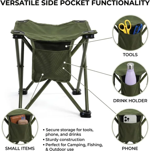 Vista 5 de Cididu Paquete de 2 taburetes de camping, silla de camping compacta portátil, taburete plegable ligero de 13 pulgadas con bolsillo lateral y bolsa