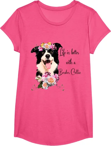 Vista 18 de Life is Better With a Border Collie - Camiseta de perro lindo con flores, gris, S Gris Oscuro