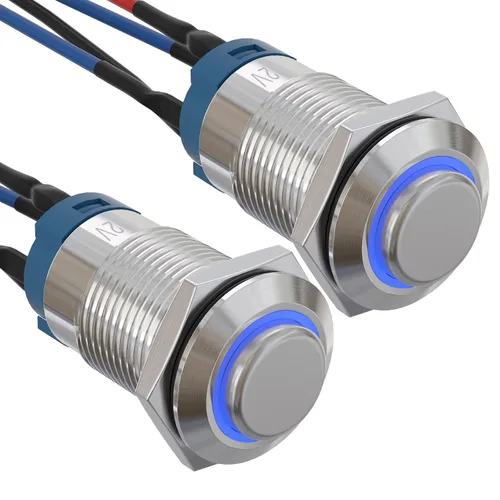 Vista 20 de APIELE Interruptor de botón de bloqueo de 0.472 in SPST pre-cableado de 5.906 in de cabeza redonda alta aleación de aluminio 1NO 1 normalmente