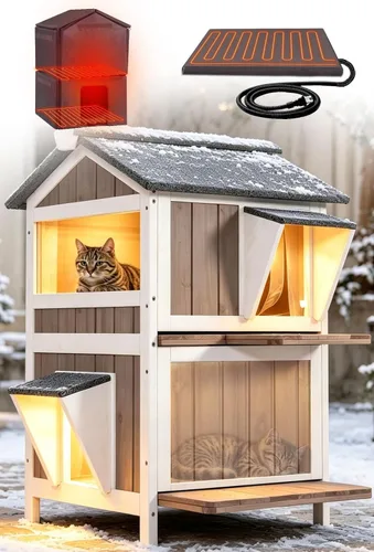 Vista 19 de Heated Cat House for Outside,Weatherproof Insulated Feral Shelter Solid wood structure with 6-sided insulated liner & certified heating pad. Keeps
