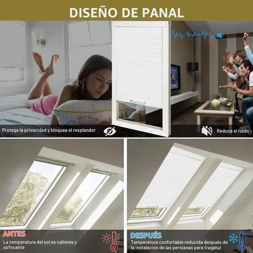 Vista 3 de Persianas de tragaluz con bloqueo de luz para techo, persianas celulares sin cables, aislamiento térmico, persianas de panal para techo, ventanas