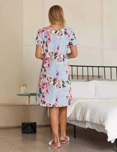 Vista 5 de Ekouaer - Camisón con botones y manga corta para mujer, vestido para lactancia, parto, hospital y maternidad, tallas S-XXL